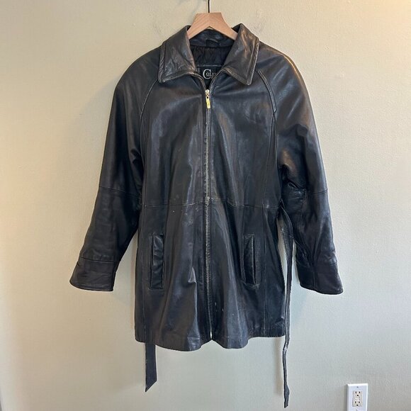 Colebrook & Co. Leather Jacket Womens Size Medium Black Zip Up Belted Vintage - Picture 1 of 7